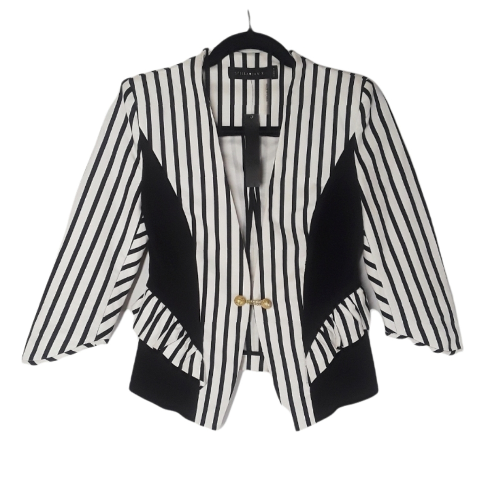 STELLA & JAIME Black White Fitted Striped Blazer XSmall NWT